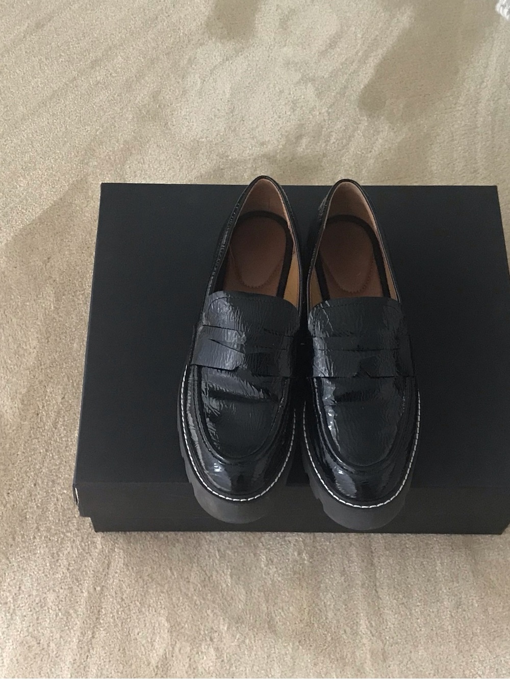 Franco Sarto woman’s Black Patent Leather Slip-On Loafers